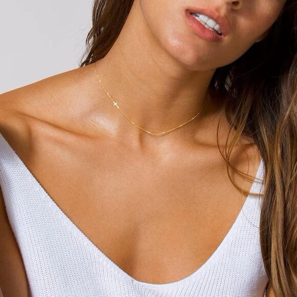 ⚡18K Gold Plated CZ Diamond Cross Women Stainless Steel Faith Pendant Necklace - Picture 3 of 5